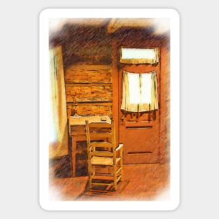 Log Cabin Desk, Chair And Door Sticker